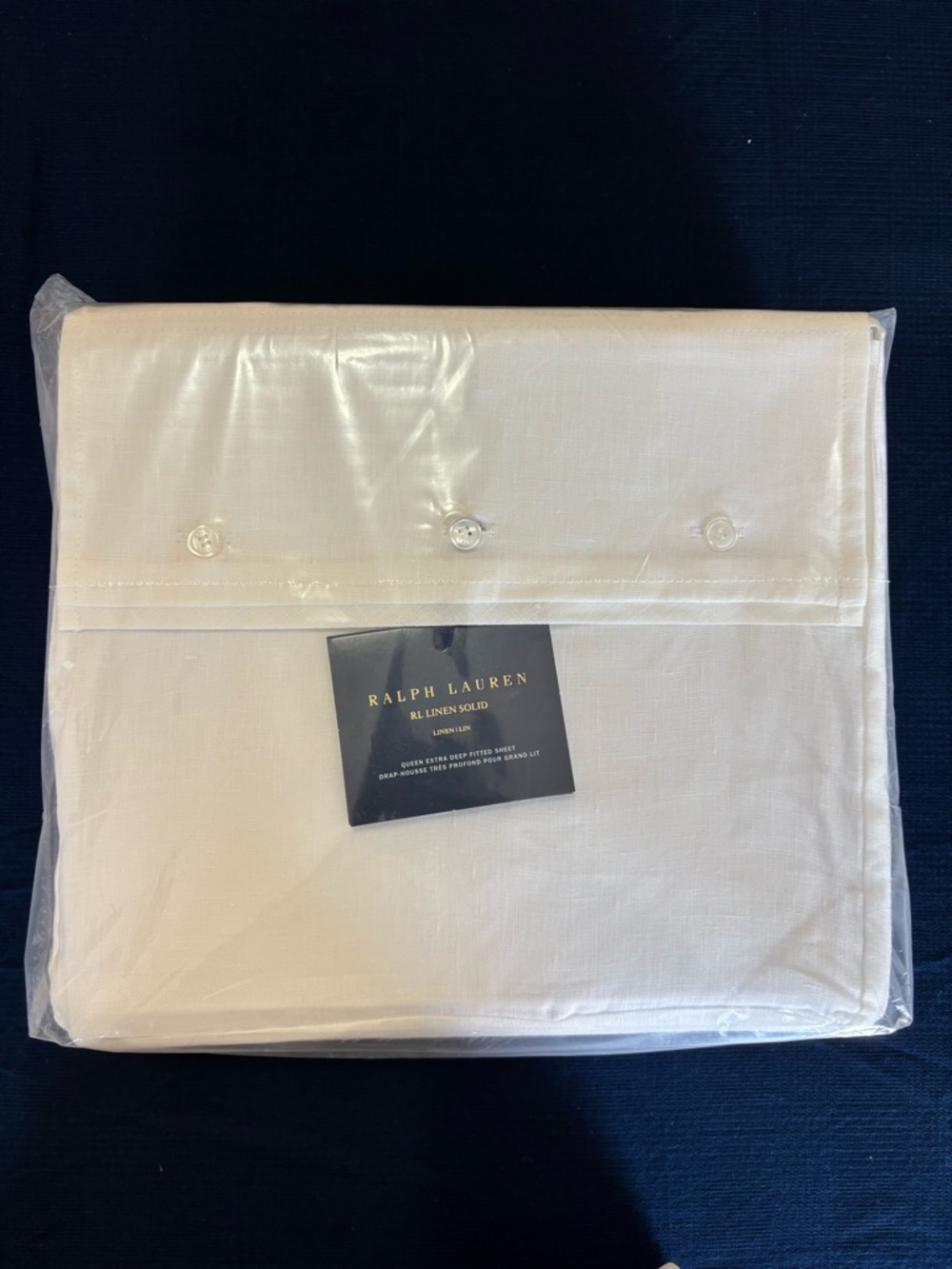 Ralph Lauren Alabaster Linen Queen Fitted Sheet Solid